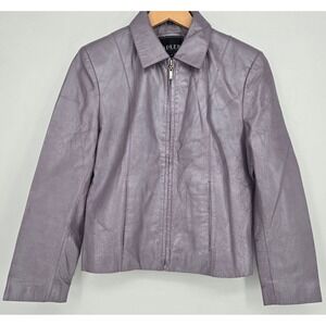 Vintage Womens M Lavender Purple Real Leather Jacket Zip Collared Metallic